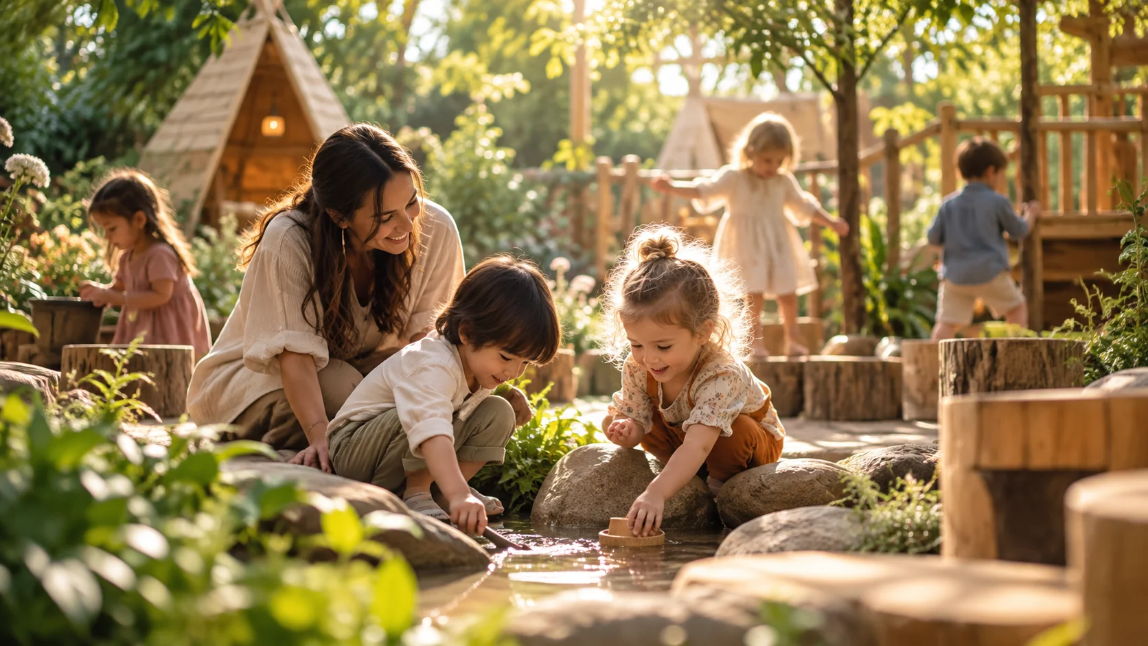 Activități în natură cu educatoare și copii